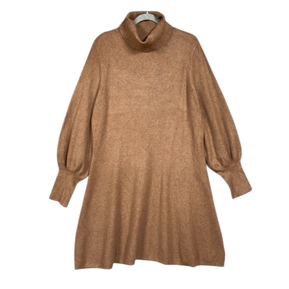 Tahari Balloon Sleeve Sweater Dress Turtle Cowl Neck Size XL Brown Knit - Picture 1 of 7